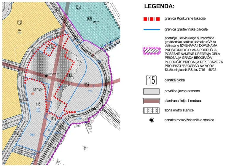 Izvod iz PPPPN Beograd na vodi - referalna karta br. 4. Plan građevinskih parcela sa smernicama za sprovođenje